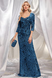 Sparkly Dark Green Mermaid Sequins Long Choir Dress with 3/4 Sleeves