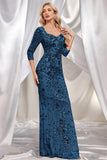 Sparkly Dark Green Mermaid Sequins Long Choir Dress with 3/4 Sleeves