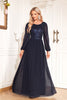 Load image into Gallery viewer, Navy Sequin Long Sleeves A Line Tulle Long Mother Of The Bride Dresse