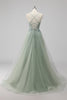 Load image into Gallery viewer, Green Sequin A Line Tulle Long Prom Dress with Lace up Back