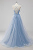 Load image into Gallery viewer, Green Sequin A Line Tulle Long Prom Dress with Lace up Back