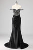 Load image into Gallery viewer, Mermaid Cold Shoulder Beaded Long Pink Prom Dress with Slit