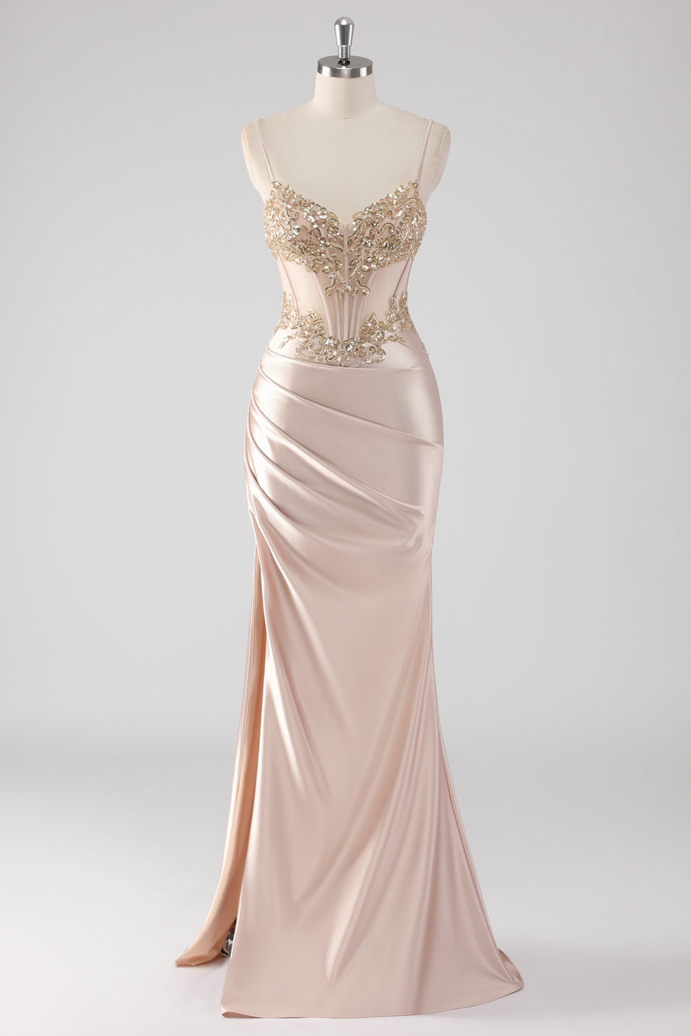 Zapaka Women Sparkly Prom Dress Champagne Corset Appliques Slit Long Party Dress ZAPAKA UK Zapaka Women Sparkly Prom Dress Champagne Corset Appliques Slit Long Party Dress ZAPAKA UK
