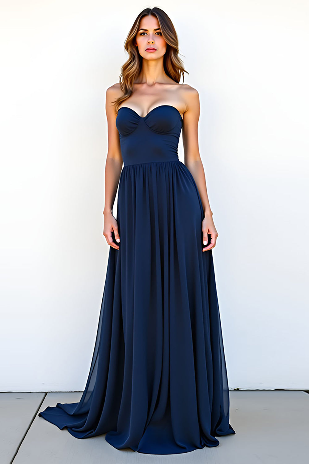 Navy A Line Sweetheart Long Wedding Guest Dress