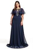 Navy Round Neck Sheath Cut Out Mother Of Bride Dress