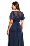 Navy Round Neck Sheath Cut Out Mother Of Bride Dress