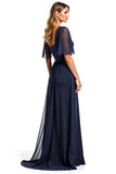 Navy Short Sleeves Sheath Long Mother Of Bride Dress
