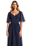 Navy Short Sleeves Sheath Long Mother Of Bride Dress