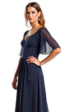 Navy Short Sleeves Sheath Long Mother Of Bride Dress