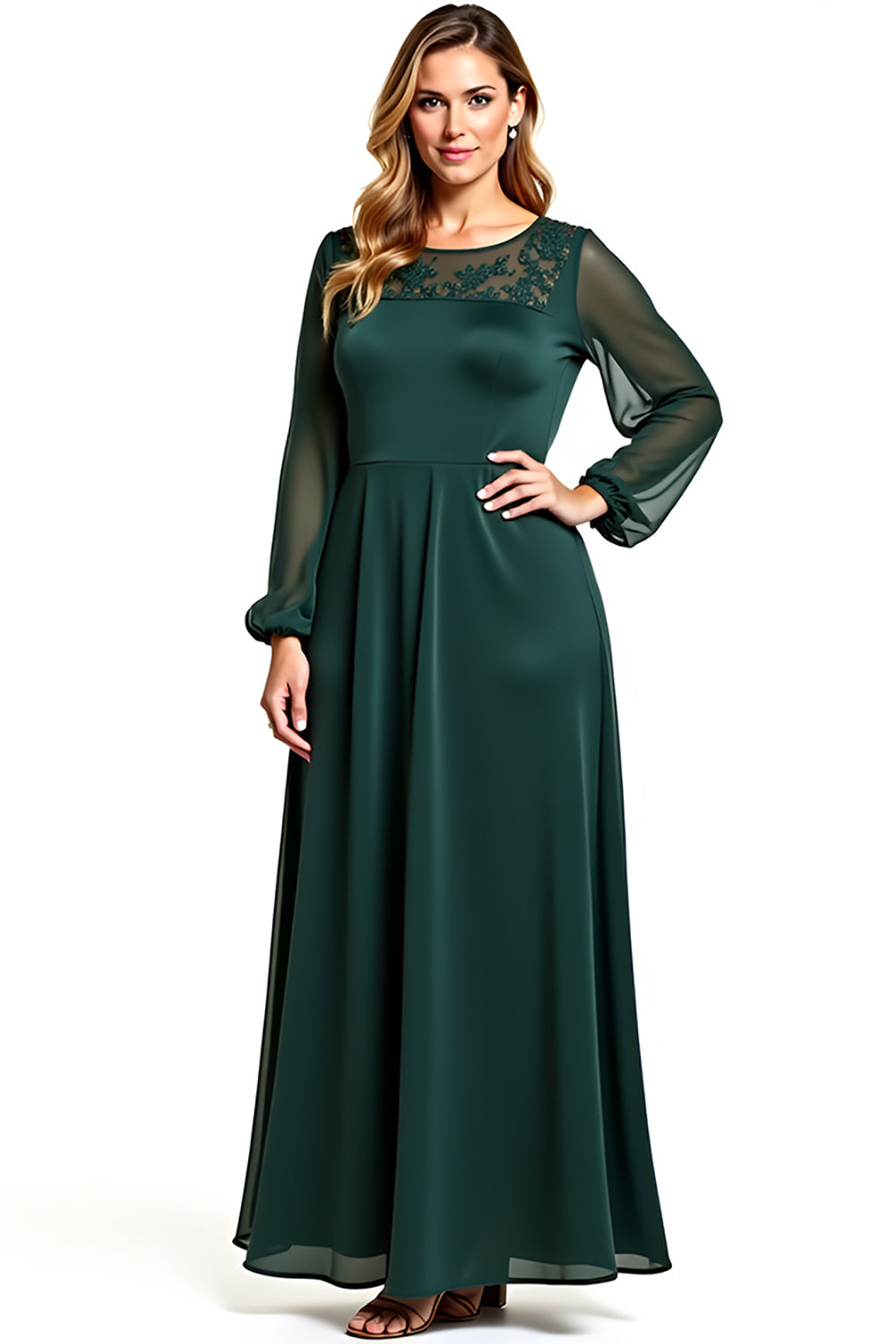 Sheath Pine Round Neck Long Mother Of Bride Dress