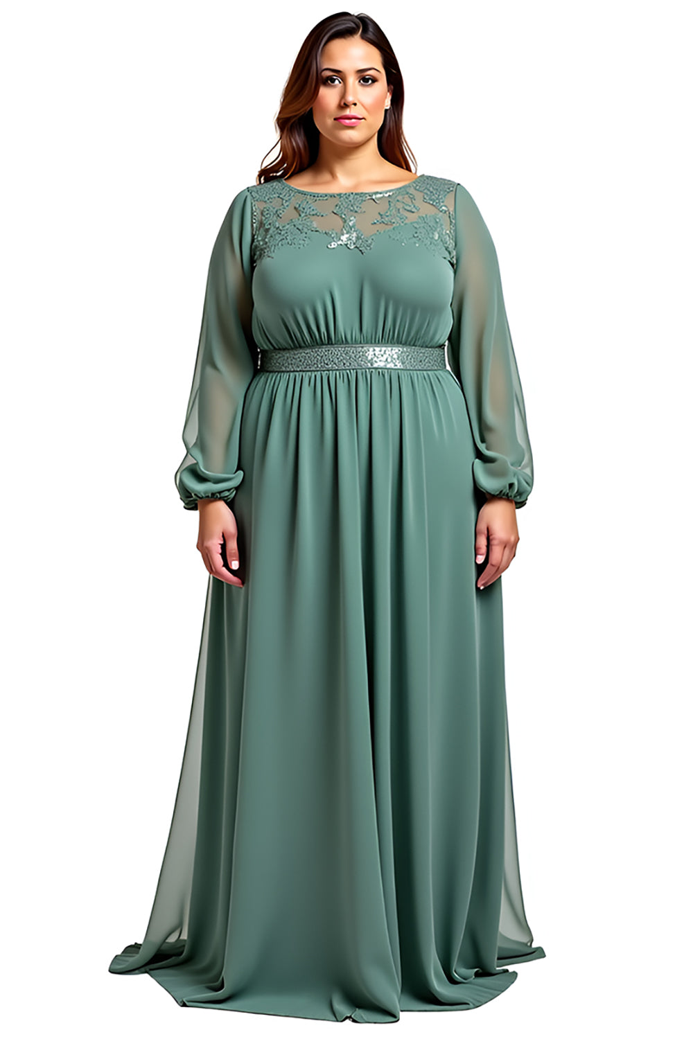 Eucalyptus Sheath Round Neck Long Mother Of Bride Dress