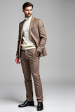 Casual Khaki Notched Lapel Slim Fit Men Suits