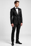 Formal Black Peak Lapel One Button Slim-Fit Men Suits