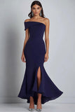 Navy One Shoulder Formal Dress with Slit