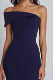 Navy One Shoulder Formal Dress with Slit