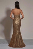 Sparkly Gold Sequins Strapless Mermaid Formal Dress with Slit