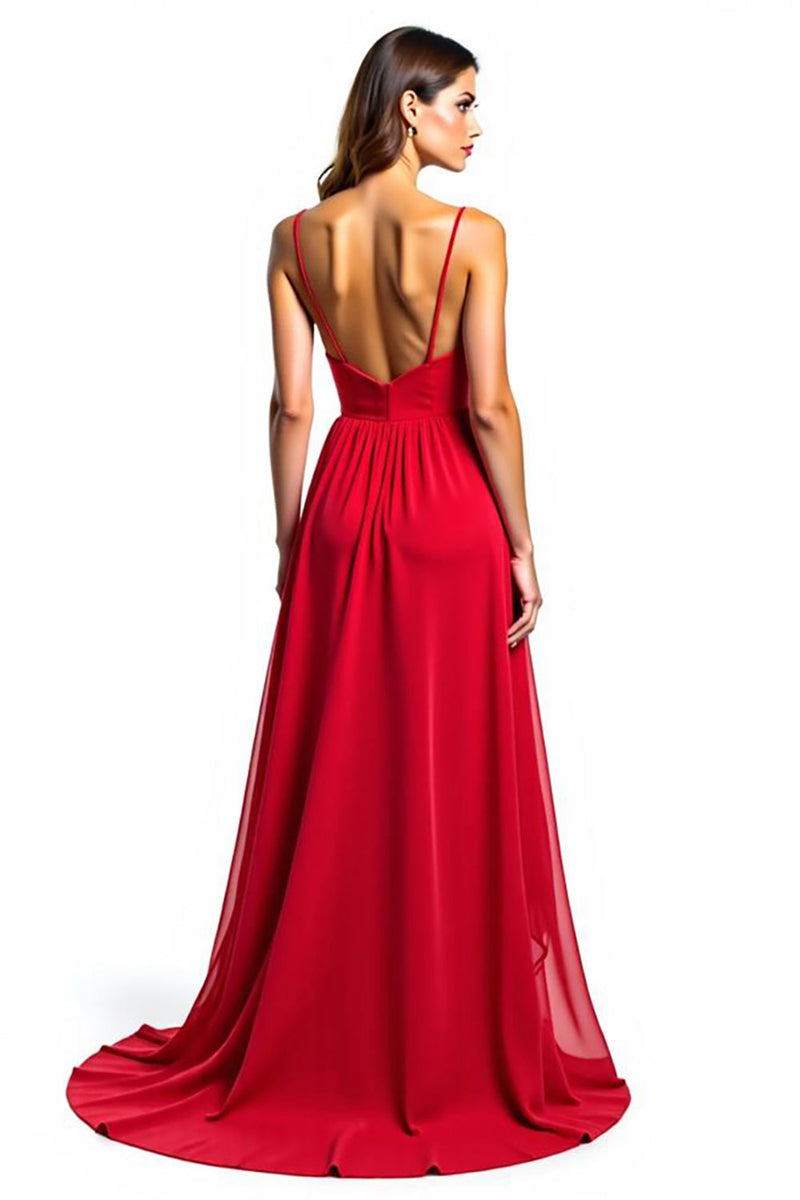 Load image into Gallery viewer, Red A Line Asymmetrical Chiffon Formal Dress With Ruffles