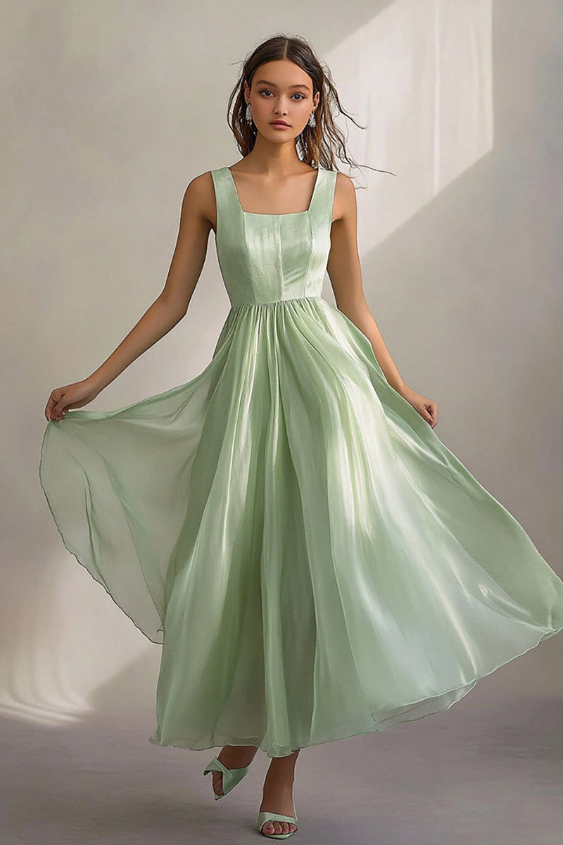Load image into Gallery viewer, Light Green A Line Square Neck Long Formal Dress