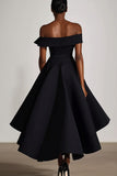 Off The Shoulder A Line Black Satin Formal Dress