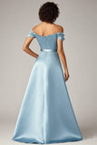 Sky Blue Off The Shoulder A Line Satin Formal Dress
