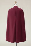 Burgundy Sheath High Neck Midi Formal Dress with Cape