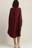 Burgundy Sheath Midi Cape Formal Dress