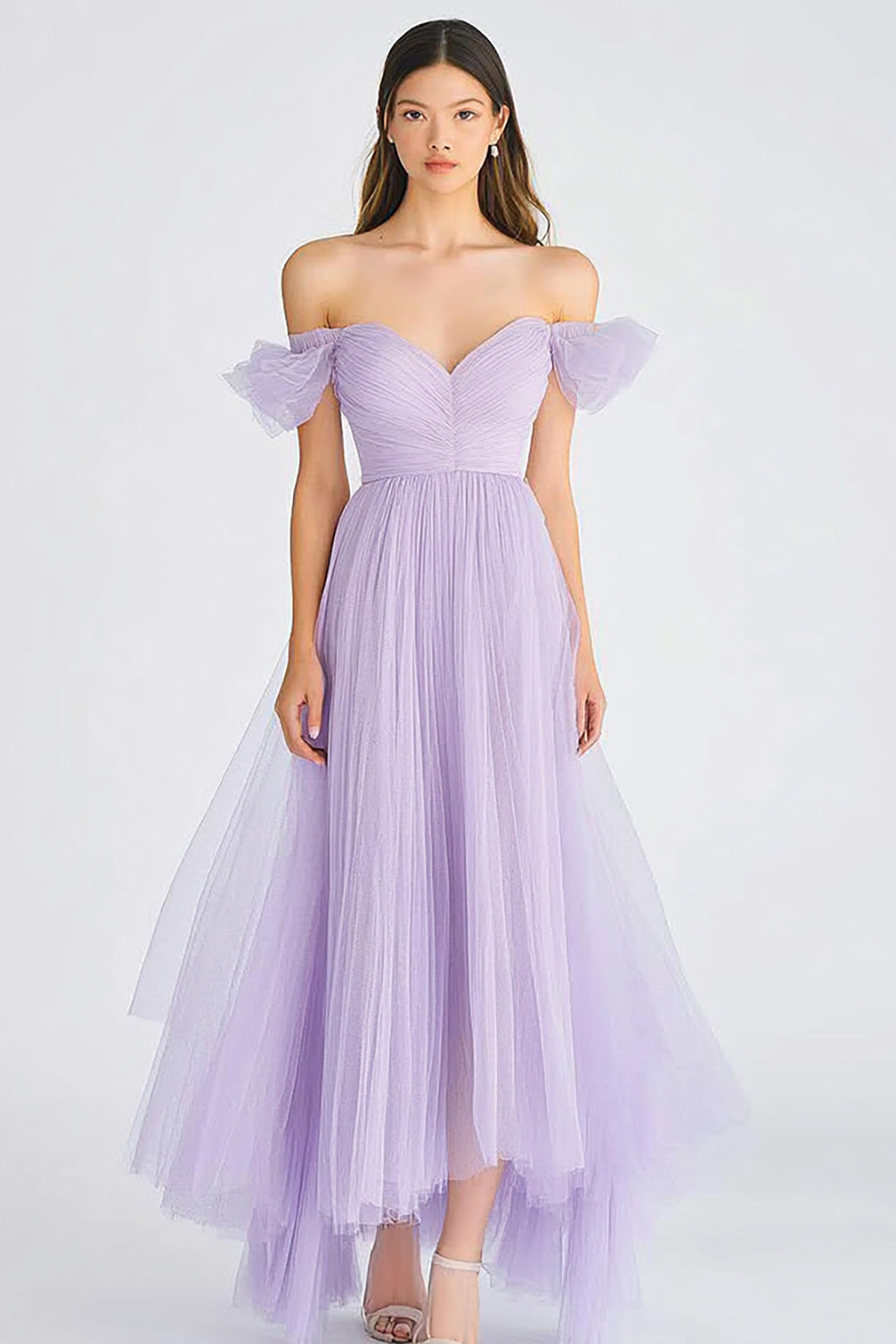 Off The Shoulder Lilac A Line Tulle Formal Dress