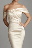 Mermaid Champagne Off The Shoulder Satin Long Formal Dress