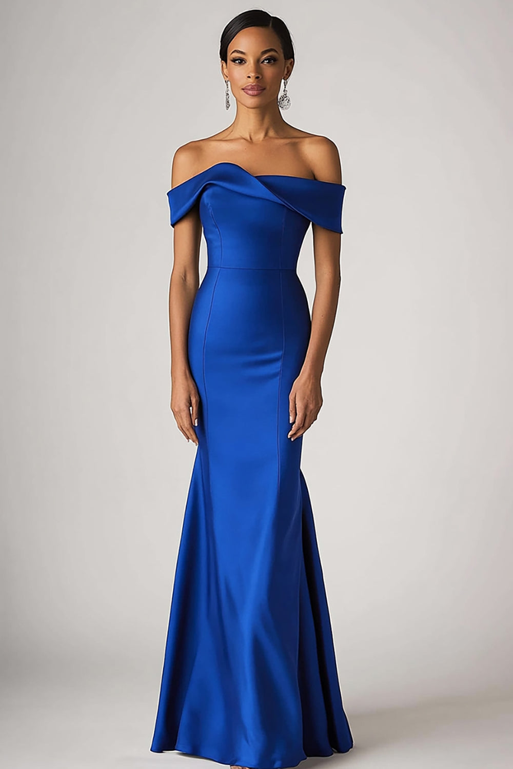 Mermaid Royal Blue Off The Shoulder Satin Long Formal Dress