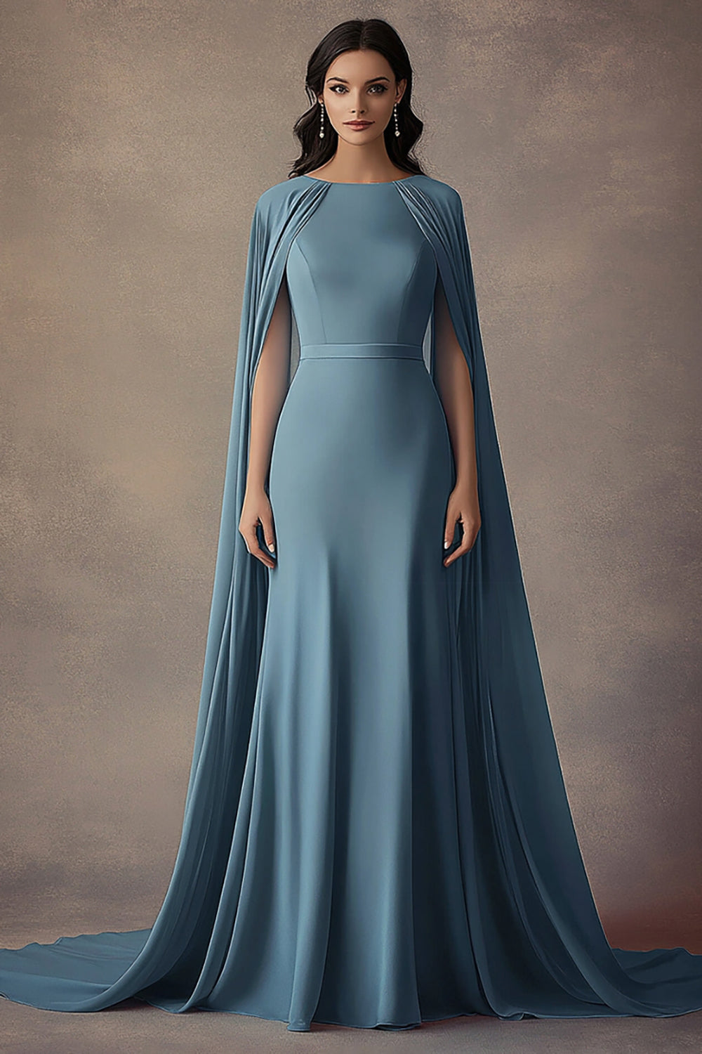 Chiffon Grey Blue Boat Neck Sheath Long Formal Dress