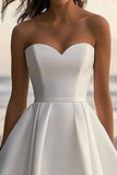Sweetheart A Line Satin White Graduation Dress