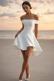 White Off The Shoulder Satin Graduation Dress