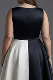 Plus Size A Line Boat Neck Satin Black Tie Dress