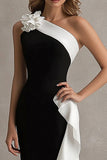 One Shoulder Mermaid Ruffles Long Black Tie Dress