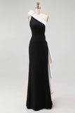 One Shoulder Mermaid Ruffles Long Black Tie Dress
