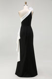 One Shoulder Mermaid Ruffles Long Black Tie Dress