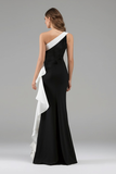 One Shoulder Mermaid Ruffles Long Black Tie Dress