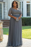 Sparkly Grey A Line Plus Size Mother of the Bride Dress with Appliques