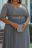 Sparkly Grey A Line Plus Size Mother of the Bride Dress with Appliques