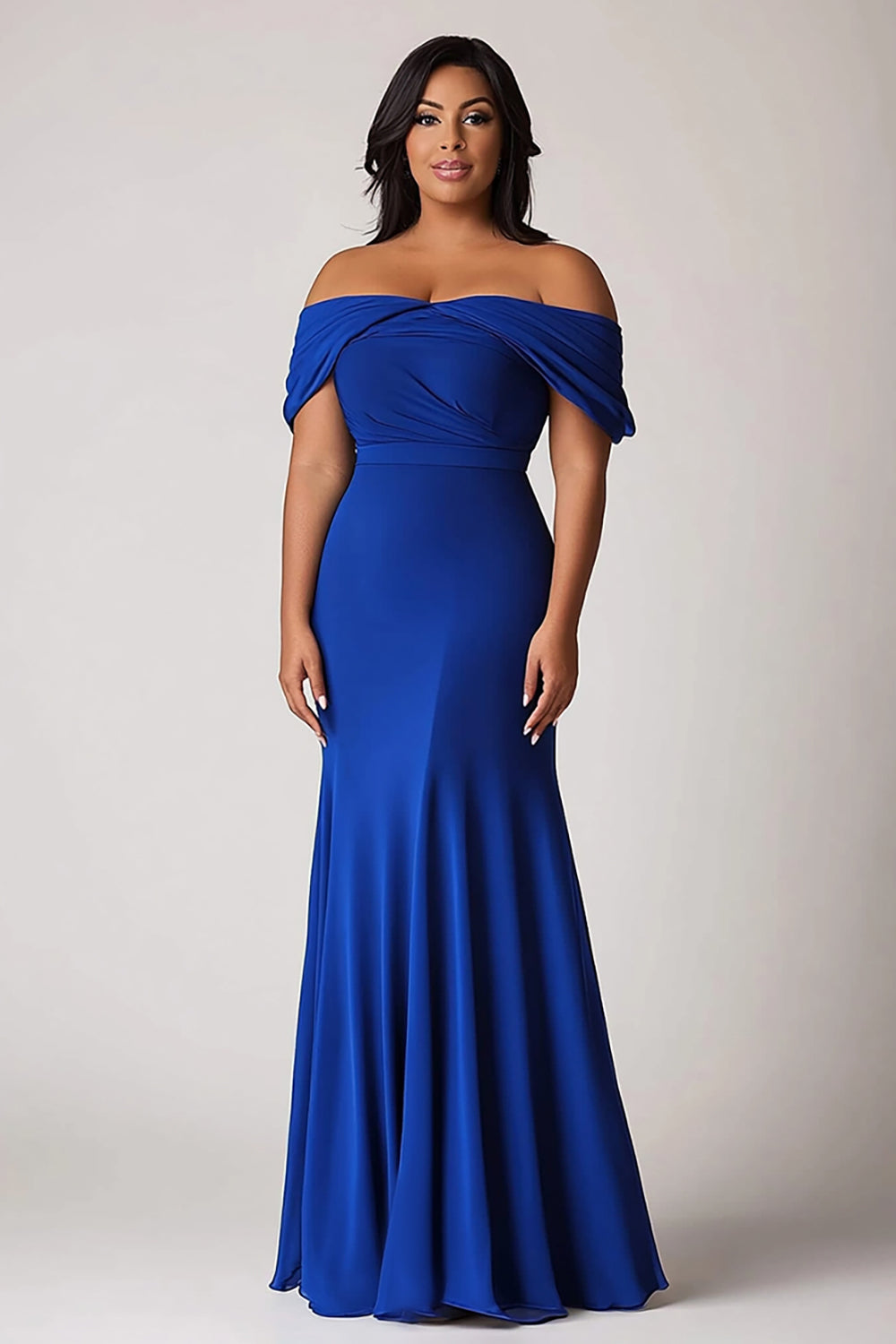 Off The Shoulder Royal Blue Mermaid Chiffon Plus Size Mother of the Bride Dress