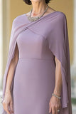 Chiffon Lilac Sheath Round Neck Long Mother Of Bride Dress
