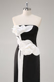Black Sheath Strapless Wedding Guest Dress with 3D Flowers
