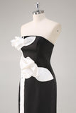 Black Sheath Strapless Wedding Guest Dress with 3D Flowers