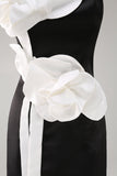 Black Sheath Strapless Wedding Guest Dress with 3D Flowers