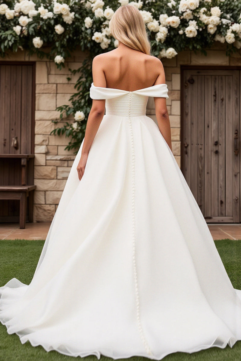 Load image into Gallery viewer, Graceful Off the Shoulder White A Line Wedding Dress
