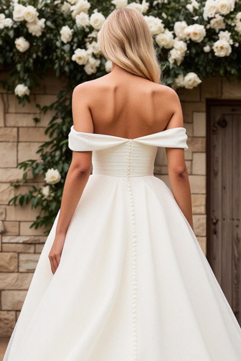 Load image into Gallery viewer, Graceful Off the Shoulder White A Line Wedding Dress
