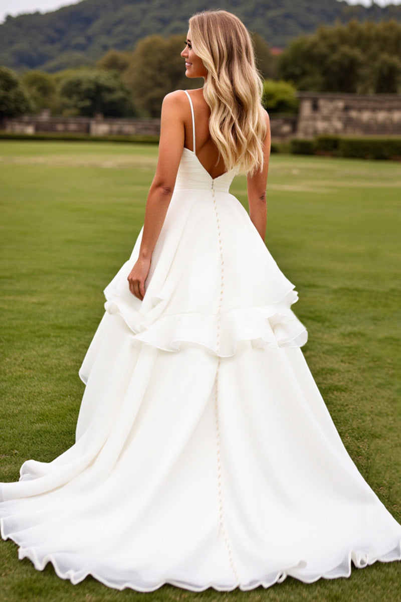 Load image into Gallery viewer, Ruffle A Line Ivory Ruched Wedding Dress