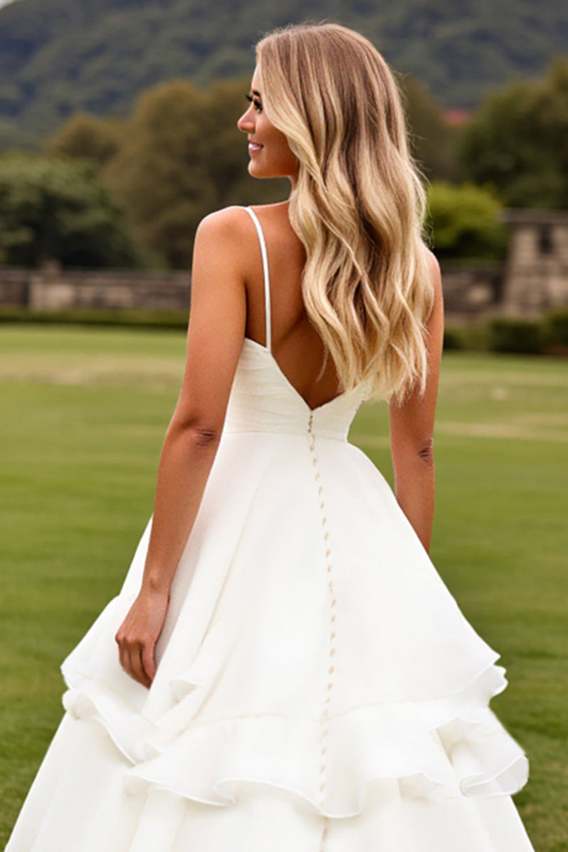 Load image into Gallery viewer, Ruffle A Line Ivory Ruched Wedding Dress