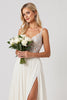 Load image into Gallery viewer, Ivory A Line Chiffon Lace Long Wedding Dress With Slit