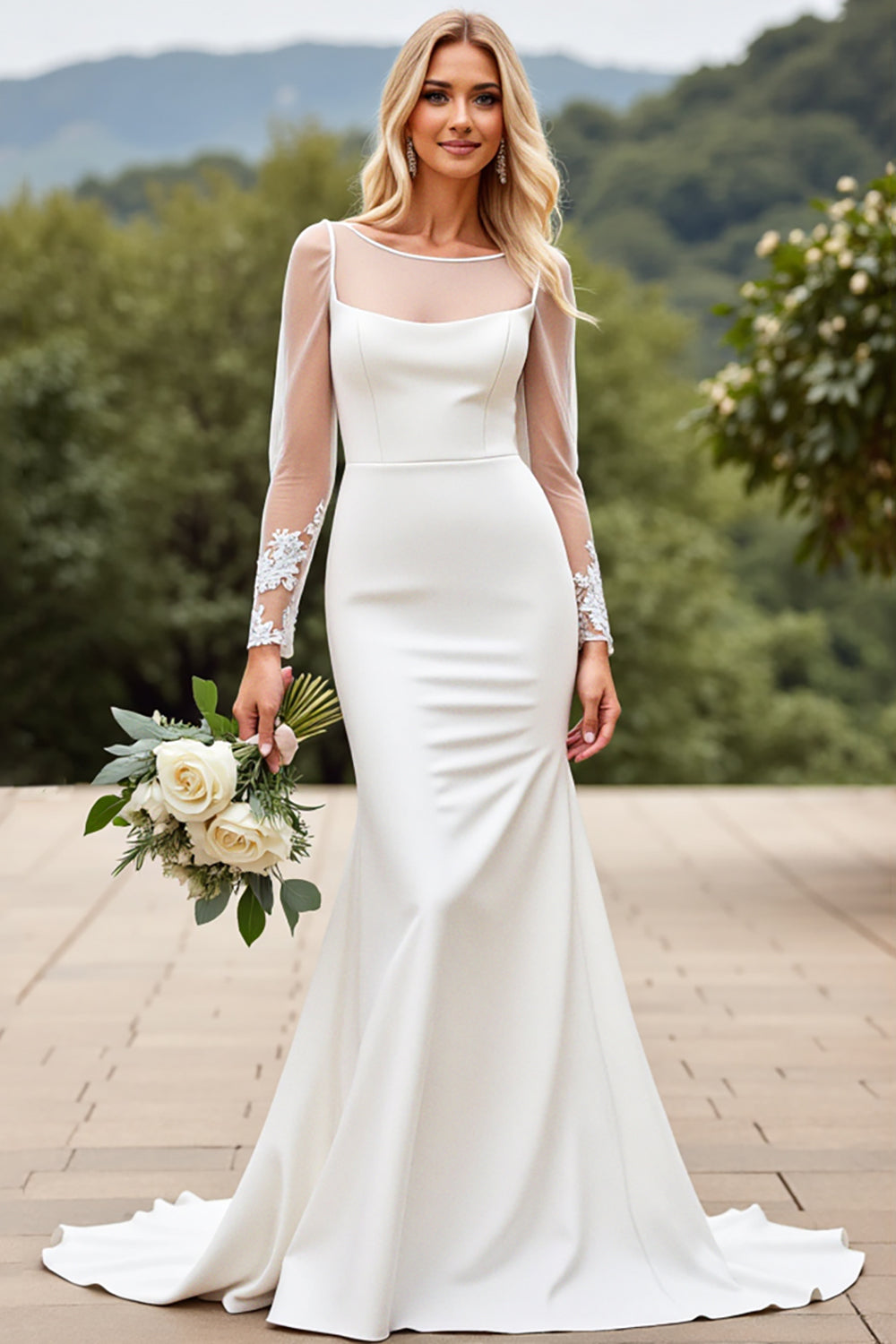 Satin Ivory Mermaid Long Sleeves Wedding Dress